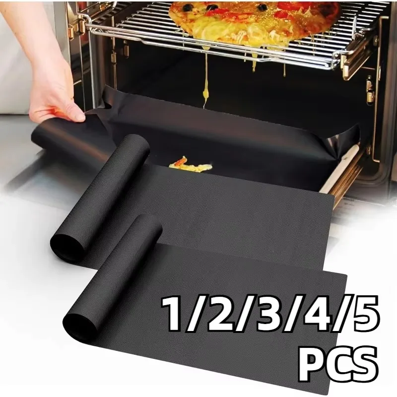 1/2/3/4/5 قطعة أسود شواء شواء حصيرة فرن الخبز شواء شواء حصيرة الميكروويف أسفل بطانات الطبخ المطبخ في الهواء الطلق نزهة أداة الحفلات