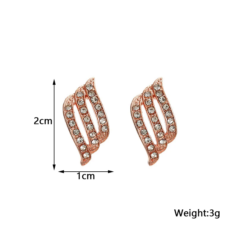 Rose Gold Color Crystal Women\'s Stud Earrings Hollow Wings Curved Small Earrings for Girls Hiphop Personality Mini Ear Jewelry