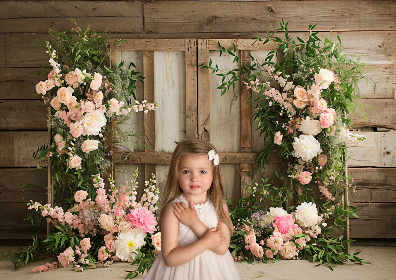 Spring Photography Backdrop Vintage Floral Decor Shutter Photo Props Azure Countryside Pastoral Birthday Background Photo Studio