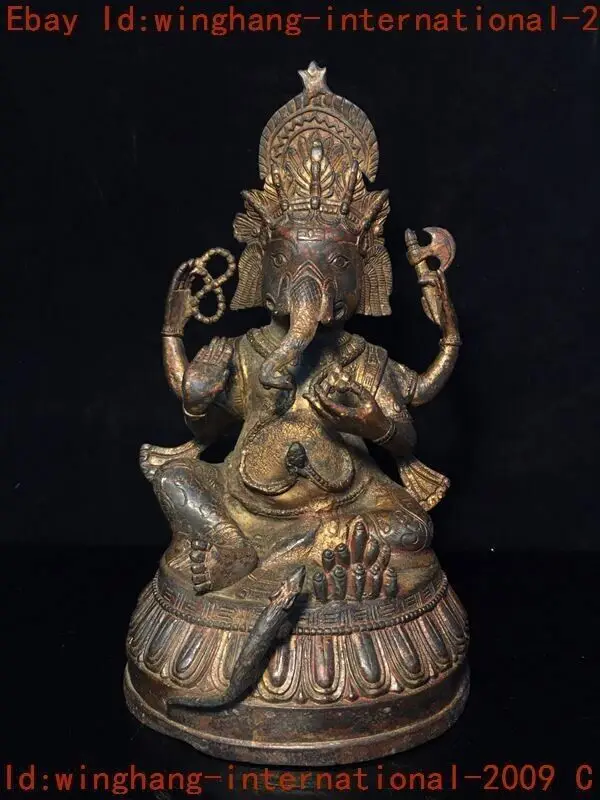 old Tibet Buddhism temple bronze gilt Elephant Jambhala Mammon Buddha Statue