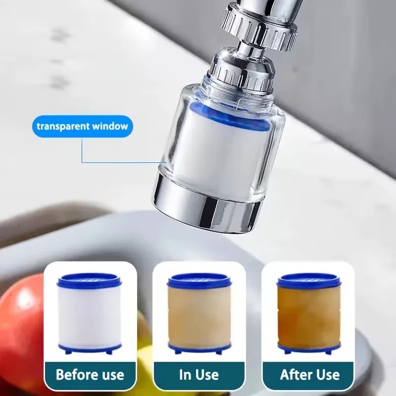 Water Purifier Faucet with Replaceable Filter, Splash-Proof Faucet Aerator with Filter, Rotatable Faucet Filter Extender,