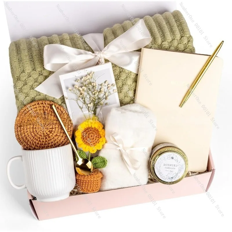 Women's Gift Set, Sunflower Potted Plant Gift Box, Includes Socks, Mug and Coaster, Mother's Day and Valentine Gift Set