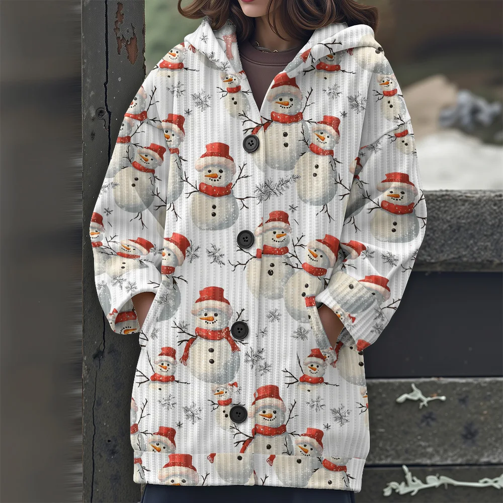 크리스마스 롱 스웨터 축제 파티 후드 스웨터 2025 신상 여성 캐주얼 스웨터 동물 시리즈 패턴 스웨터