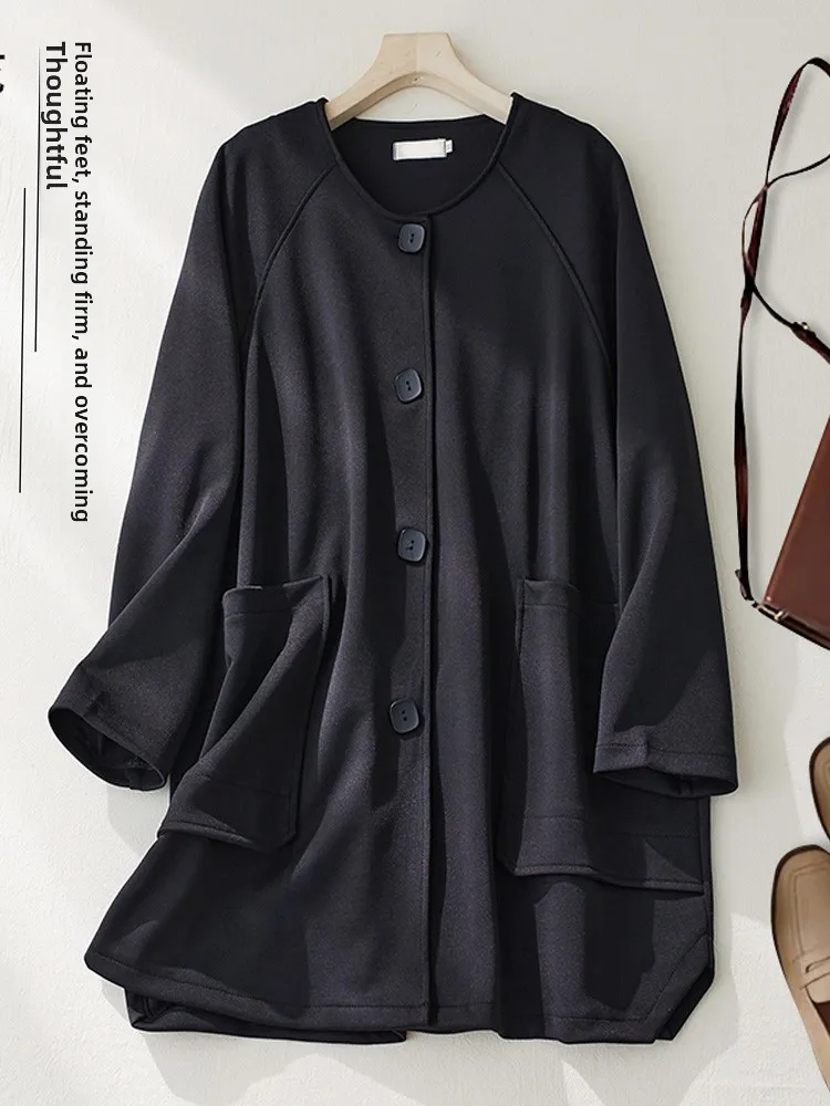 

Sli Autumn Outfit Women's Mid-Length Coat Single Button Large Size Trendy Windbreaker Commute Sle And Pear Body T...