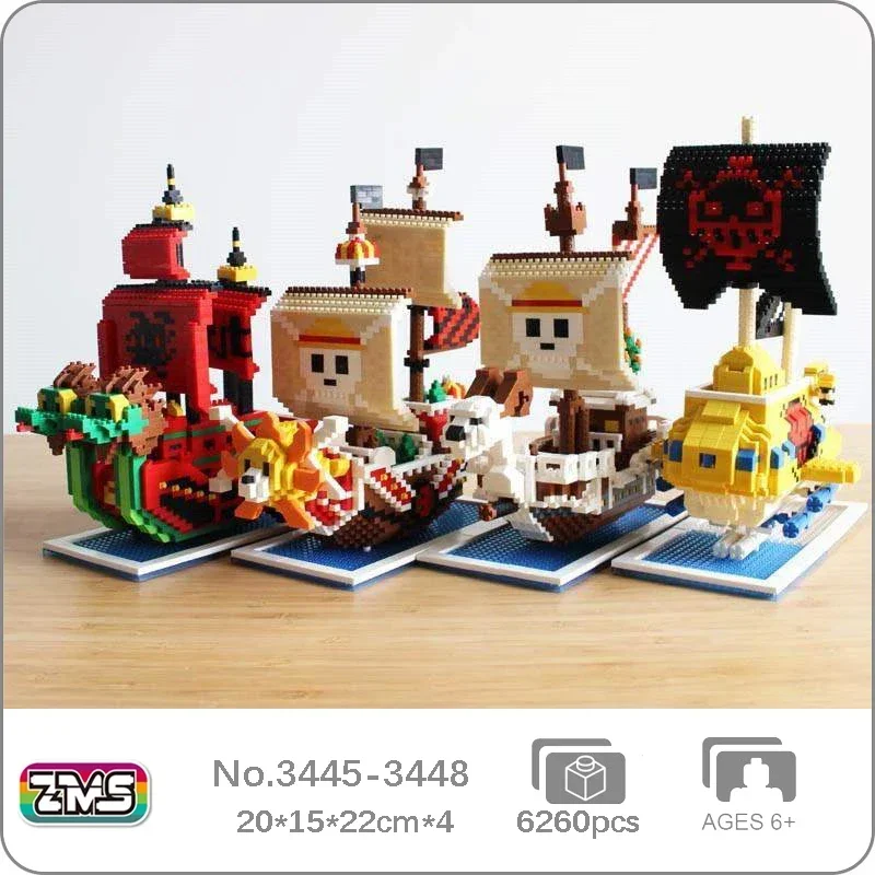 ZMS Anime One Piece Going Merry Thousand Sunny Nine Snake Pirate Ship Submarine Mini Diamond Blocks Bricks Building Toy No Box