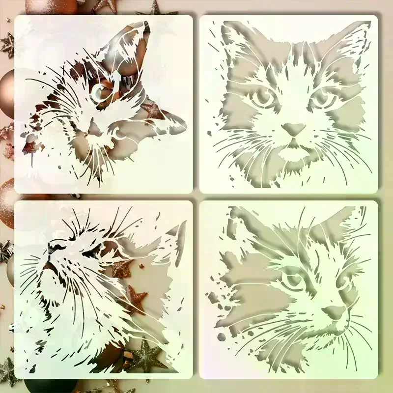 Cat Painting Stencils, Reusable Hollow DIY Molds With Cute Kitten Pattern, Suitable For Wooden Signs, Walls, Journals 4Pcs/set