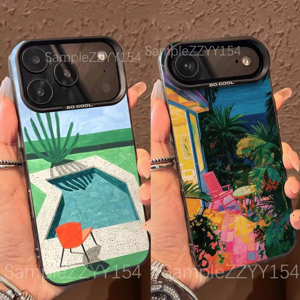 

Art D-David Hockney Phone Case For iPhone 17,16,15,14,13,12,X,8,Pro,Max,Plus,E,SE4,Air,Mini Black IMD Matte