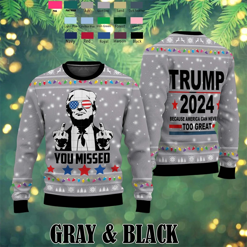 2024 New Trend Trump Ugly Christmas Sweater Fashion Holiday Xmas 3D Printed Sweatshirt Loose Streetwear Uniex Pullover Tracksuit