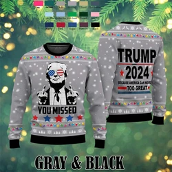 2024 New Trend Trump Ugly Christmas Sweater Fashion Holiday Xmas 3D Printed Sweatshirt Loose Streetwear Uniex Pullover Tracksuit