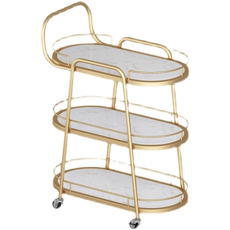 3-Tier Modern Brass Gold Metal Rolling Bar Cart Trolley 4-Wheel Serving Hotel Bathroom School Workshop