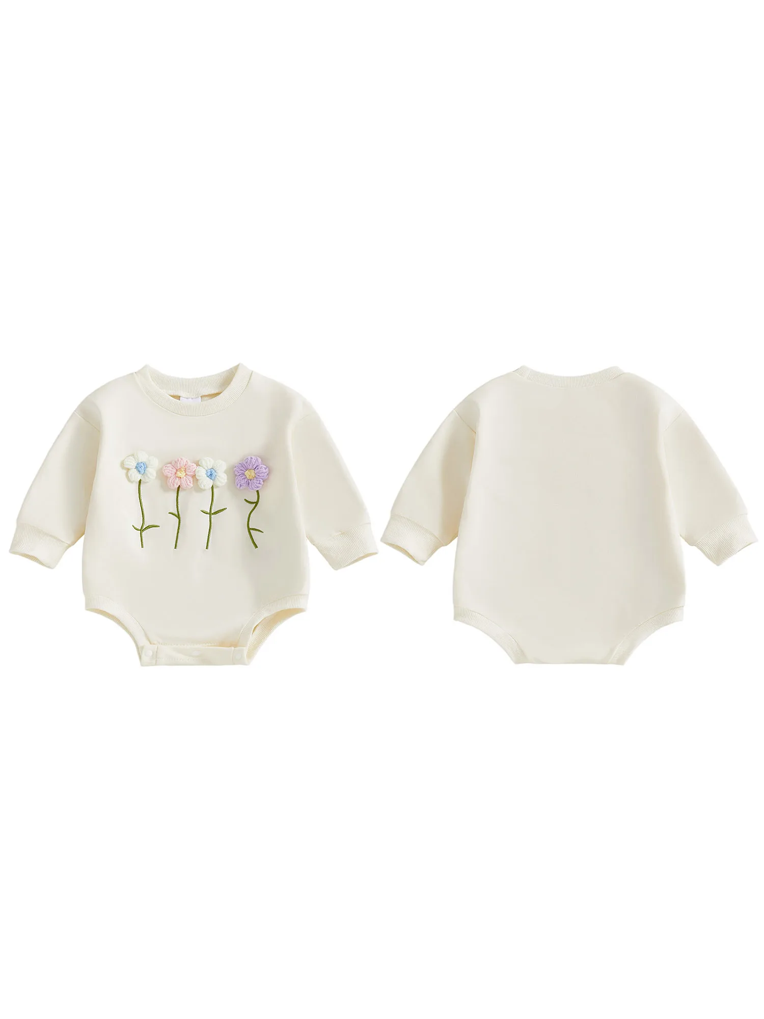 

Toddler Girl Winter Warm Romper with Hooded Long Sleeve Round Neck Floral Embroidery Jumpsuit and Pockets