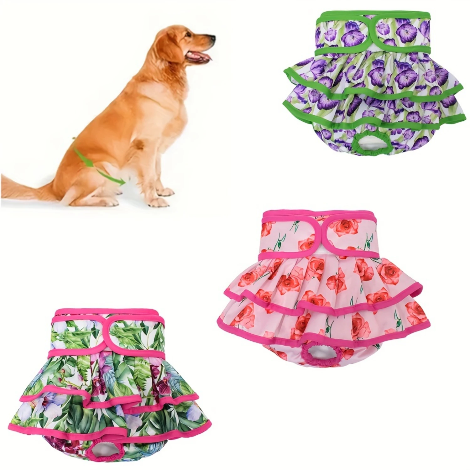 Super Absorbent Washable Female Dog Diapers - Leak-Proof Sanitary Pants - Heat, Period, Incontinence, Excitable Urination - Adju