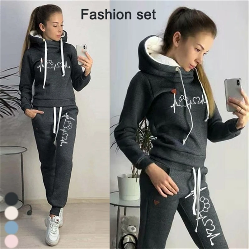 Fashion Women Track Suits Sports Wear Jogging Suits Ladies Hooded Tracksuit Set Clothes Hoodies+Sweatpants Sweat Suits