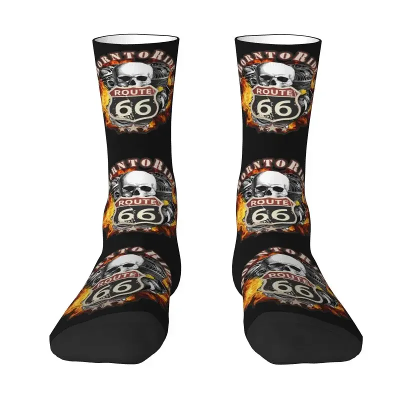 

Cutes Born To Ride Route 66 Skull Happy Dress Socks 3D Printing Crew Socks Novelty Street Style Crazy Socks for Men Women