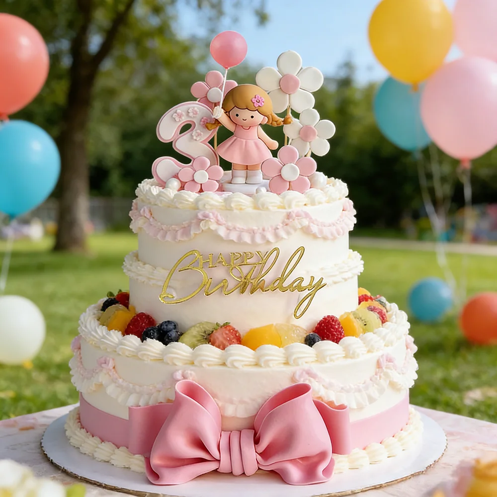 Nuevos Adornos Bonitos de Princesa para Pastel de Cumpleaños para Niña, Primer Cumpleaños, Baby Shower, Caja de Regalo con Flores, Kit de Decoración