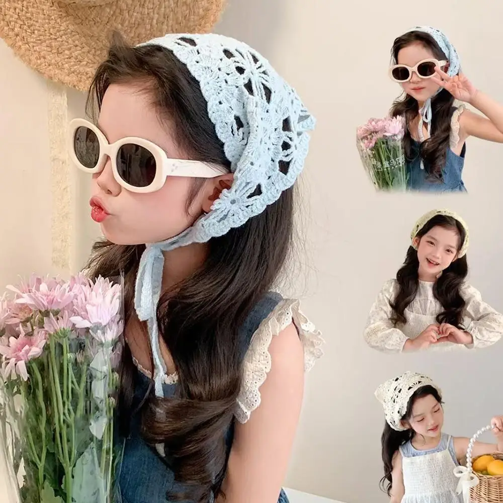 

Outdoor Little Flower Turban Hair Bands Hollow Out Knitted Headscarf Travel Photo Hair Accessories Handmade Crochet Hair Scarf