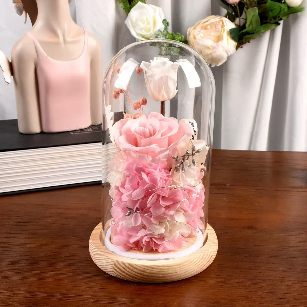 Eternal Rose in Glass Dome Light Up Preserved Flowers for Mom Girlfriend Wife Grandma Valentine’s Day Birthday Anniversary Gifts