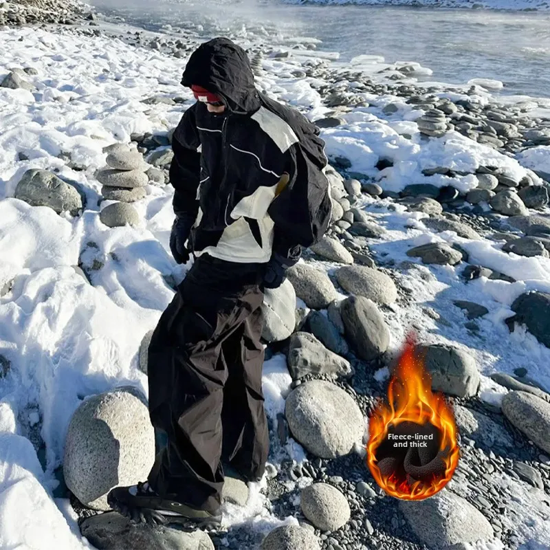 

Thiened Fce Winter Trousers for Men Cold Resistant Snow Skiing Workwear Windproof Waterproof Spring Autumn Casual Pants