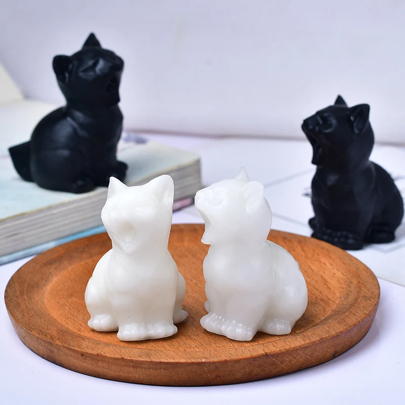 Natural Stone Obsidian Room Decor Stationery White Marble Yawning Cat Home Decoration Stapstones Child Mineral Stones Gift Dildo