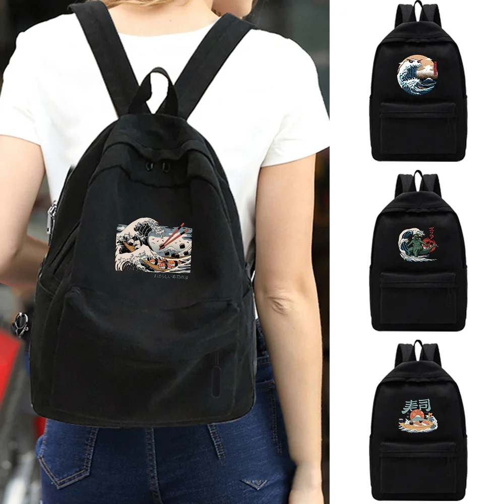 Women's Backpack Wave Pattern Female Multi-pocket Casual Woman Travel Bag High Quality Schoolbag for Teenage Girl Book Knapsack