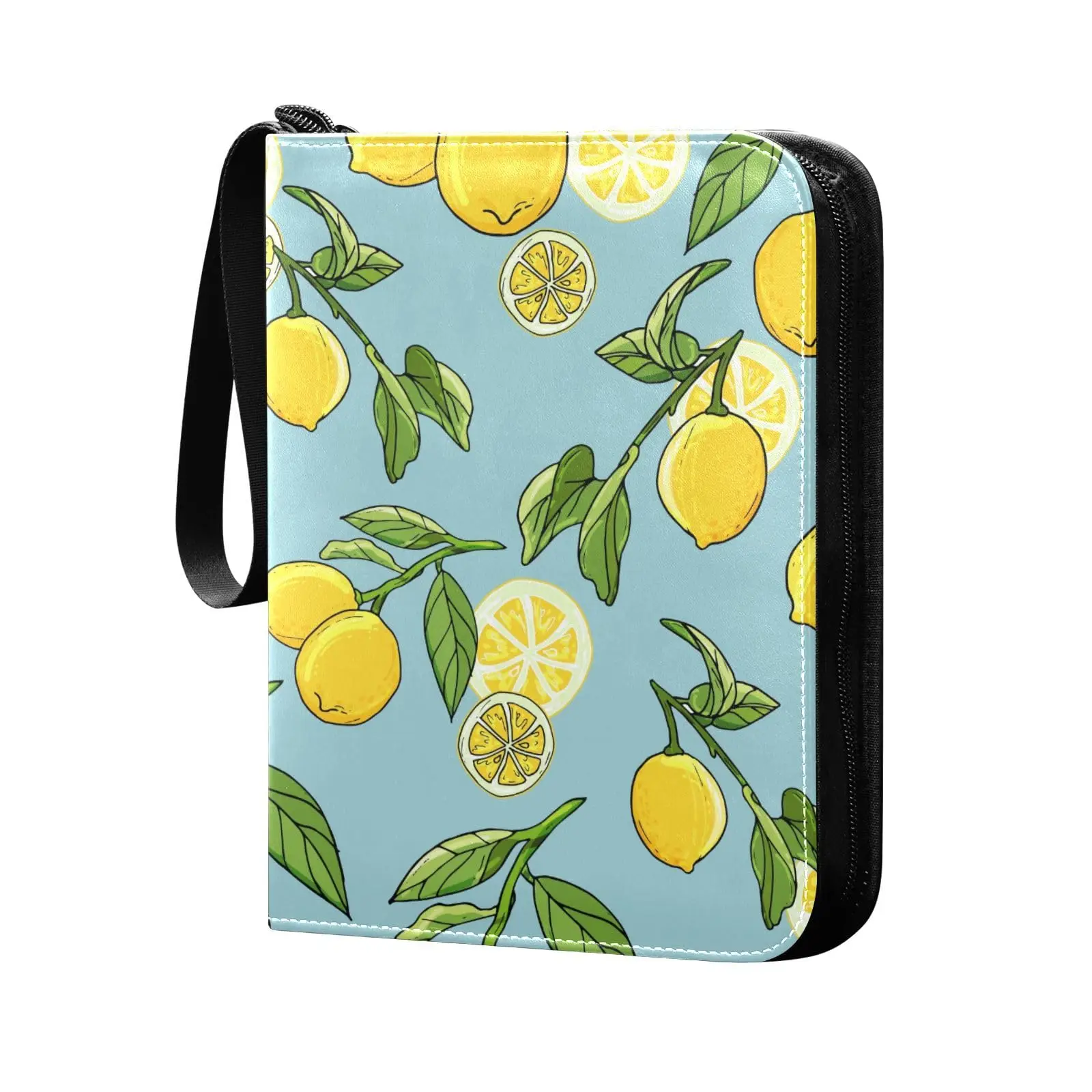 Lemons Blue Card Binder 4 Pocket Card Binder, 400 Double Sided Pocket Album for Sport Game Cards, Unique Card Collection Storage