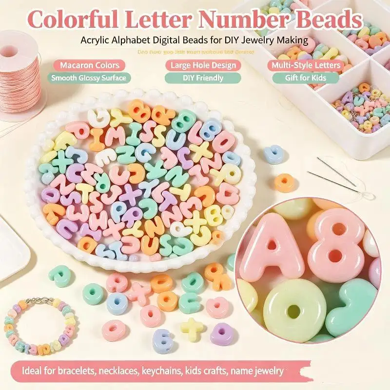 Acrylic Alphabet Beads 50PCS Pastel Bright Candy Color Smooth for DIY Jewelry Bracelet Name Tag Handcraft