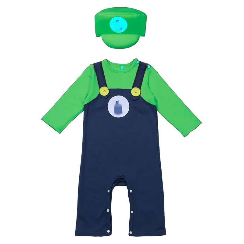 Baby Plumber Costume Red Green Anime Game Plumber Bodysuit Holiday Party Costume Button Uniform Fall/Winter Pure Cotton Bodysuit view 5
