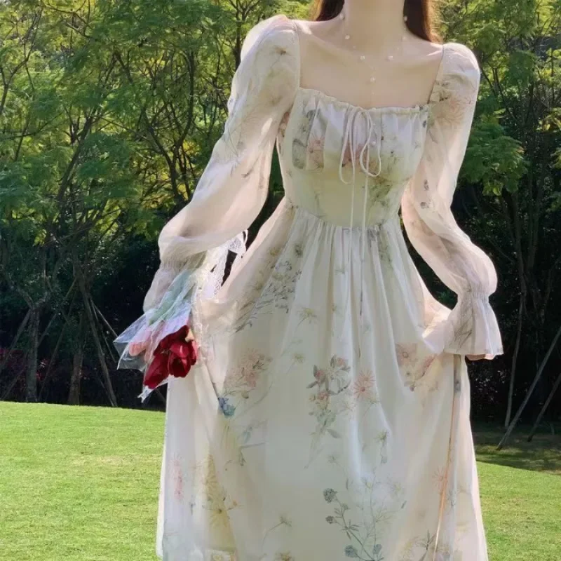 Robe de soirée princesse élégante pour femmes, taille haute, ligne a, à lacets, Vintage français, Robe de bal, coréenne, douce, printemps été
