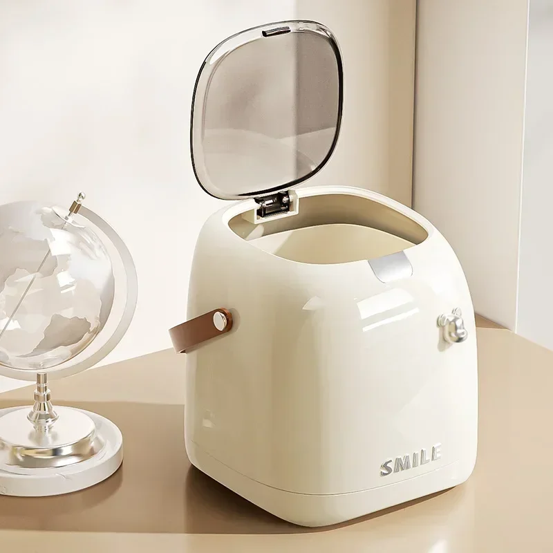 Beishan 2L Small Metal Trash Can Elegant Desktop Garbage Bin for Kitchen Compact Stainless Steel Waste Bin with Handle