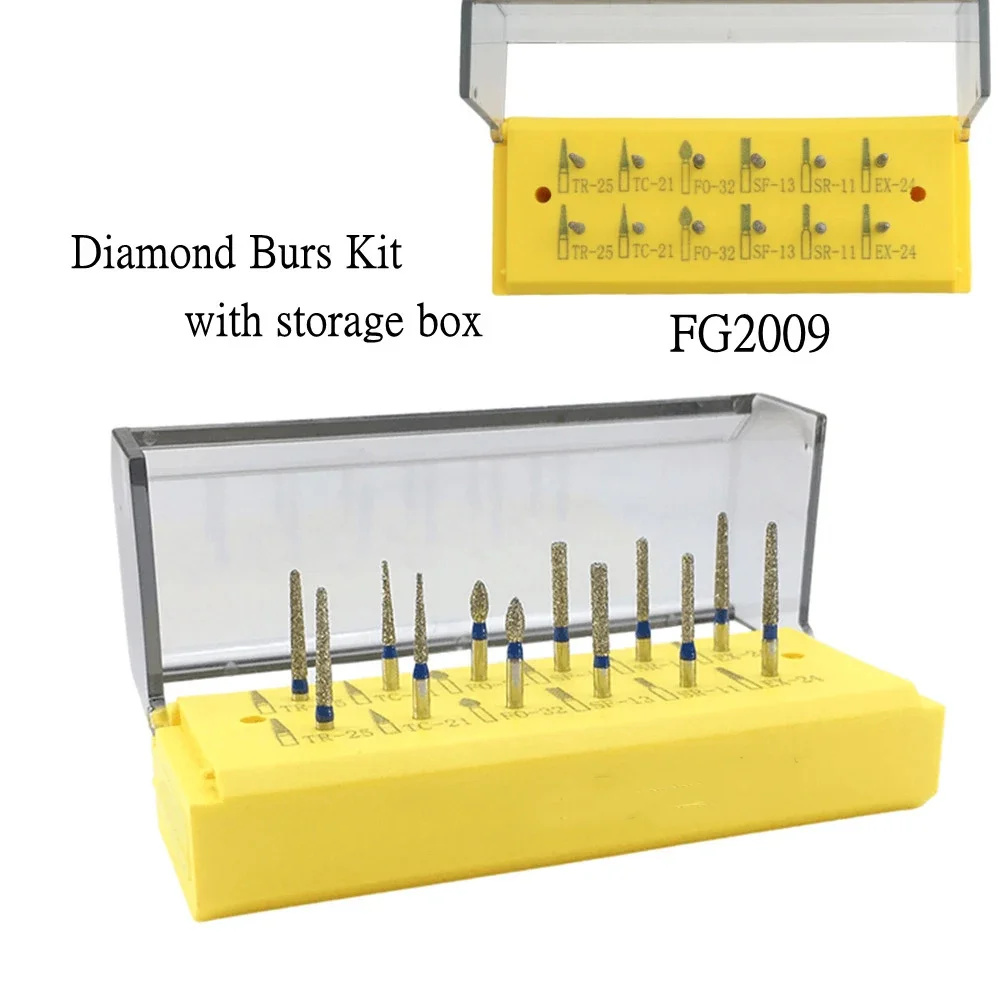 Dental Diamond Burs Drill Set, Alta Velocidade Odontologia Bur Bit, Moagem Odontológica, Materiais Cirúrgicos, Ferramentas De Polimento, Kit De Bur De Folheado