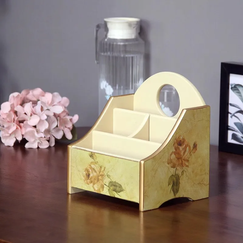 

European Style Living Room Remote Control Storage Box, Cosmetic Jewelry Creativity Wooden Desktop Debris Sorting Storage Box