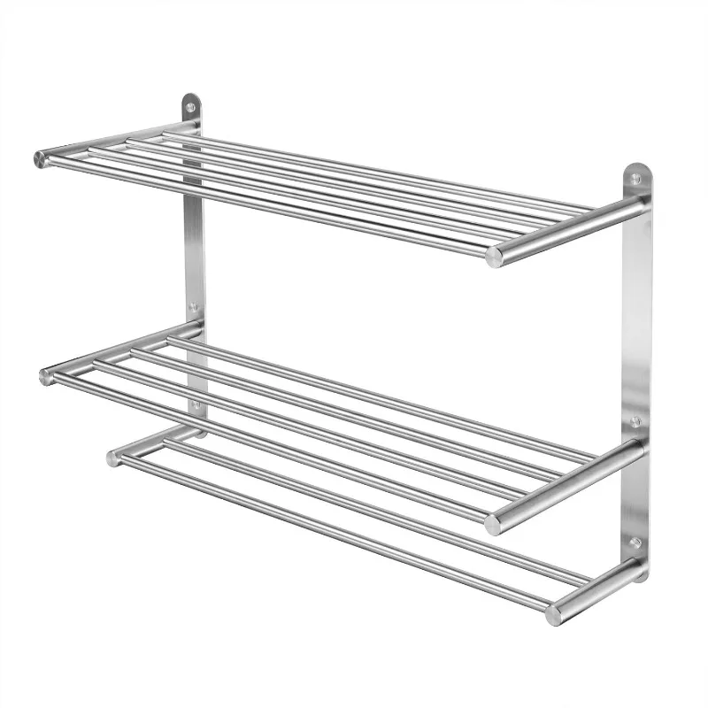 

Bathroom Towel Rack with 24-Inch Multilayer Hotel Racks 304 Stainless Steel Towel Bar Shelf Wall-Mounted Brushed Finish