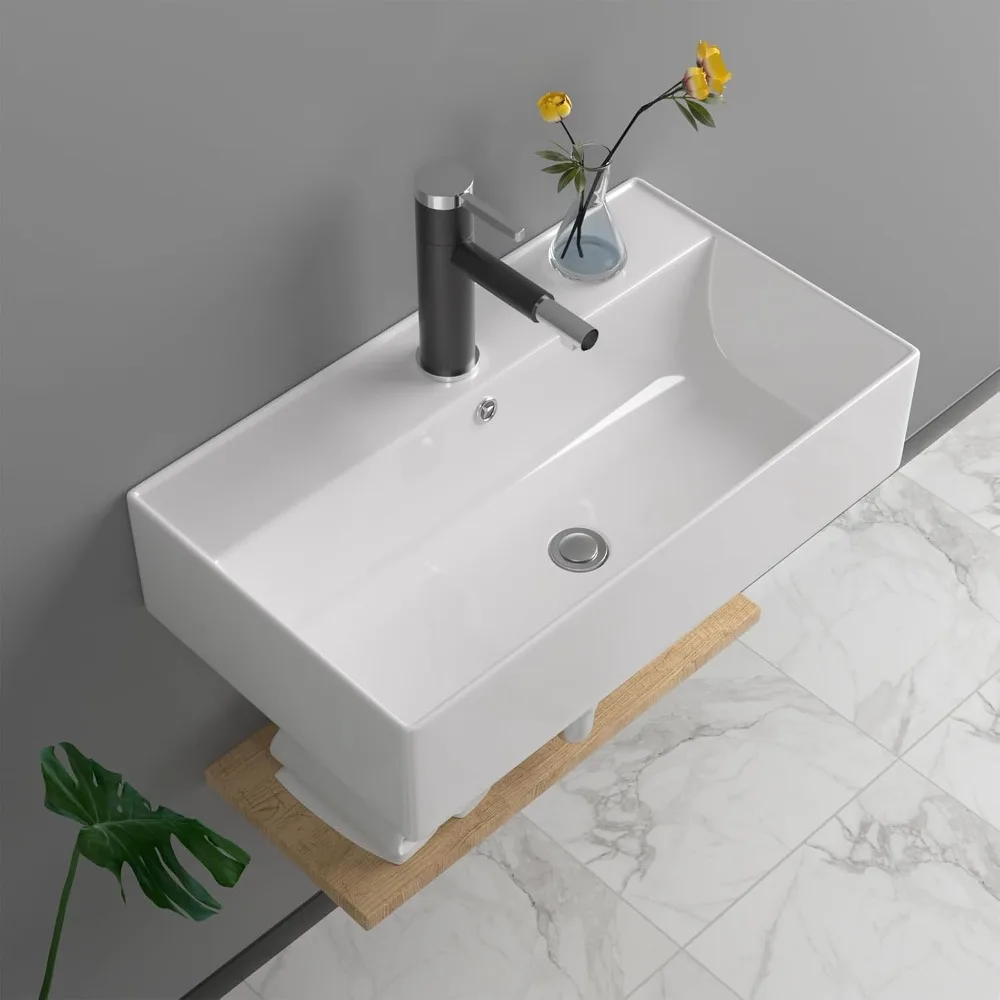 

21 "x12" bathroom wall mounted floating sink rectangular white ceramic utensil washbasin artistic basin central faucet hole