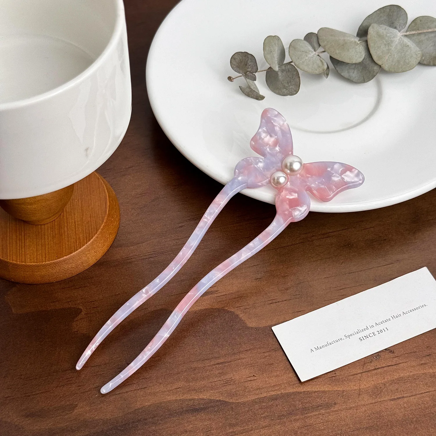 

Pearl Decorated Acetate Hair Pin U-Shaped Clip Sophisticated Updo Holder for Long Hair Evening Party Women