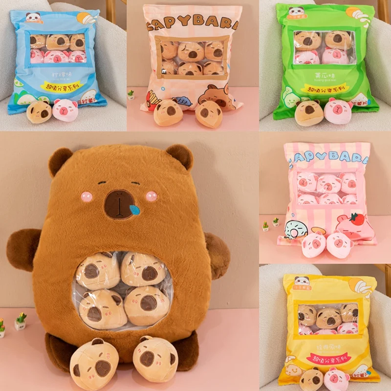 

Набор из 6 мягких плюшевых игрушек-подушек в виде капибары: креативные аниме-подушки-капибары розового и коричневого цвета, мультяшные куклы-подушки