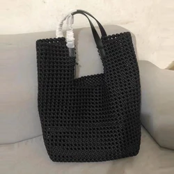 Genuine Leather Tote Bags For Women Luxury Designer Handbags 2023 New In Cowhide Weave Hollow Out Large Capacity Shoulder Bags