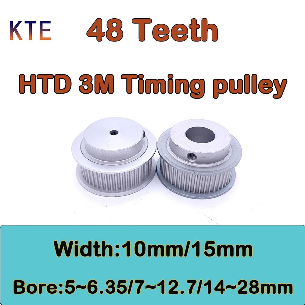 

48 Teeth HTD 3M Timing Pulley Bore 5/6/6.35/7/8/10/12/12.7/14/15/16/17/18/19/20/22/24/25/28mm 48T Pulley Belt Width 10mm/15mm