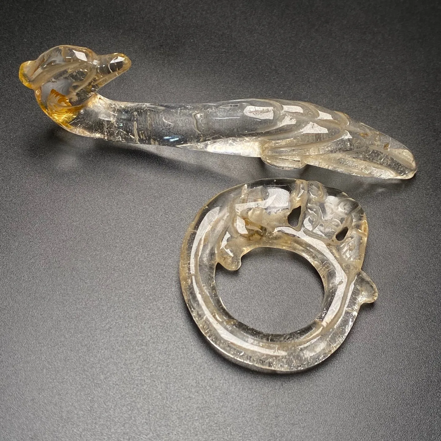 Rare Tibetan Buddhism Crystal Dragon Phoenix Buckle Amulet G4773