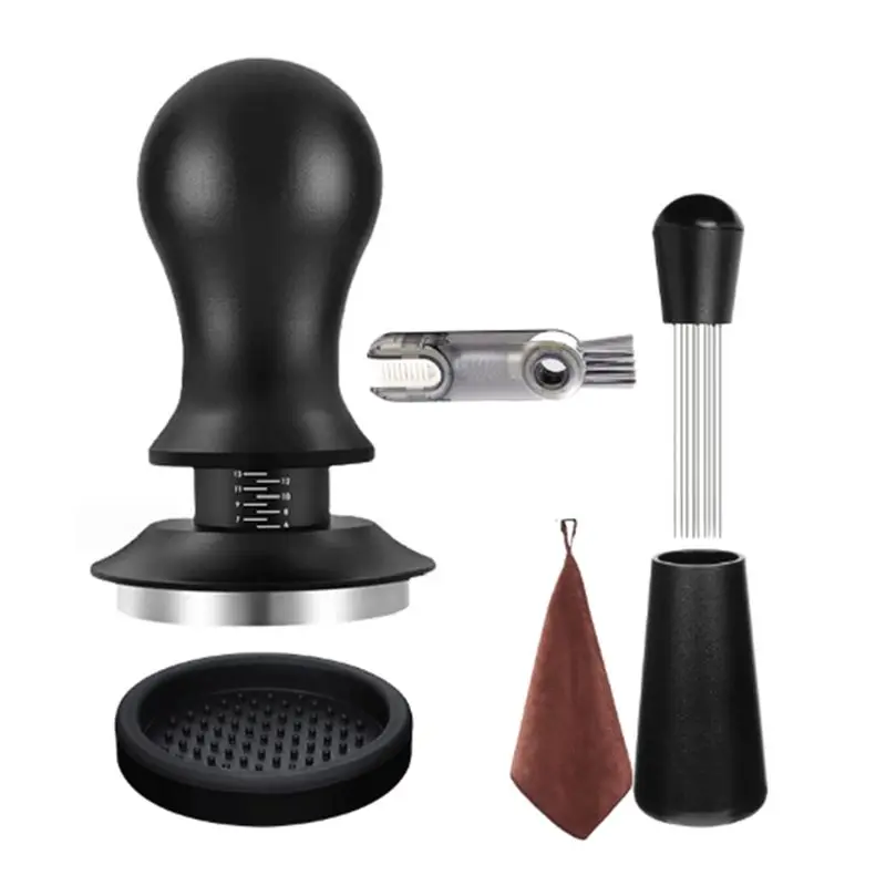 A19F-6 PCS Espresso Accessories Coffee Espresso Tamper Set With Espresso Tamper, WDT Tool, Coffee Stirrer, Frothing Pitcher 58MM