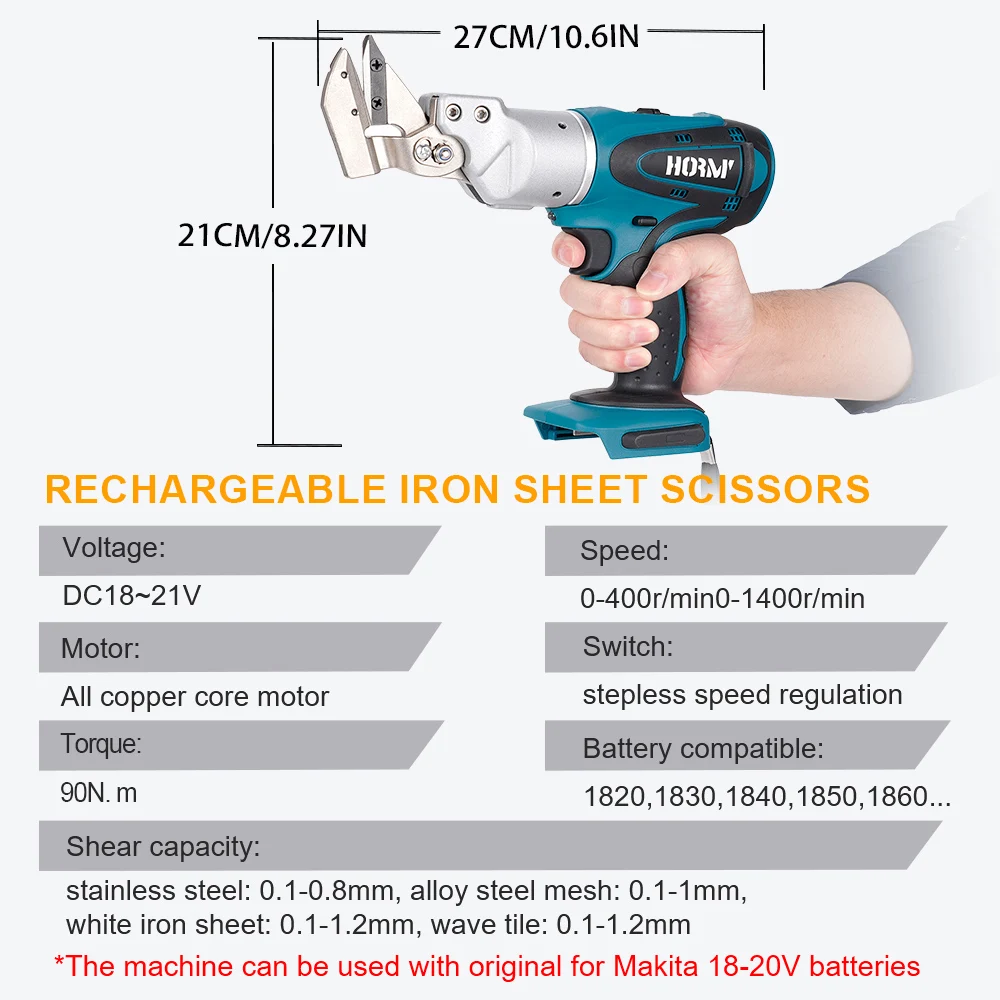 Hormy 20V Cordless Electric Tin Scissors 90N.m Metal Cutting Tool Replaceable Carbon Steel Blade For Makita 18V Lithium Battery