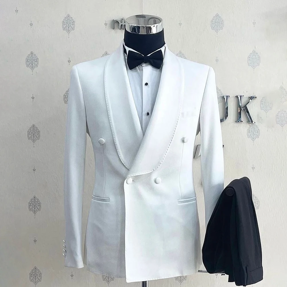 

Fashion Men's Suits White Jacket With Black Pants 2 Piece Elegant Wedding Male Clothing Customzied Bespoke Outfits Blazer