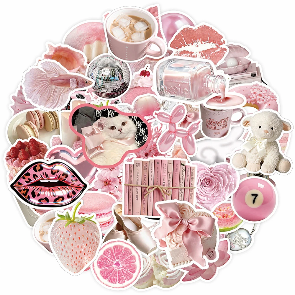 

10/30/50/100pcs Ins Korean Style Pink Girl Stickers Cute Aesthetic Decals DIY Water Bottle Phone Luggage Kawaii Graffiti Sticker