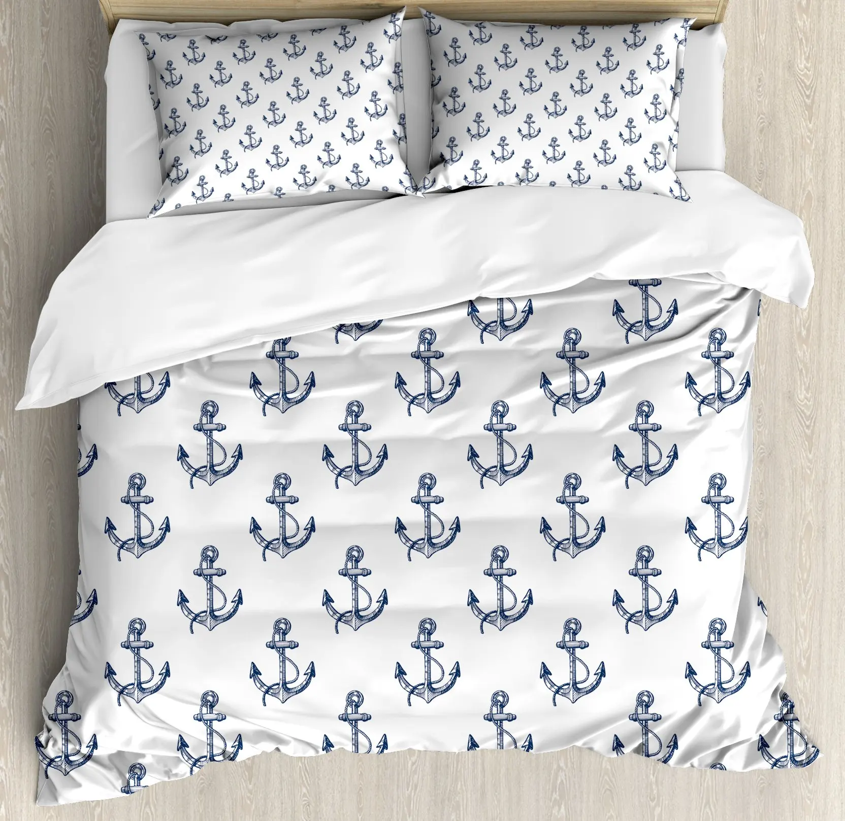 Anchor Duvet Cover Set Nautical Theme Queen King Bedding Set Boys Girls Teens Sea World Ocean Comforter Cover Set Bedroom Decor