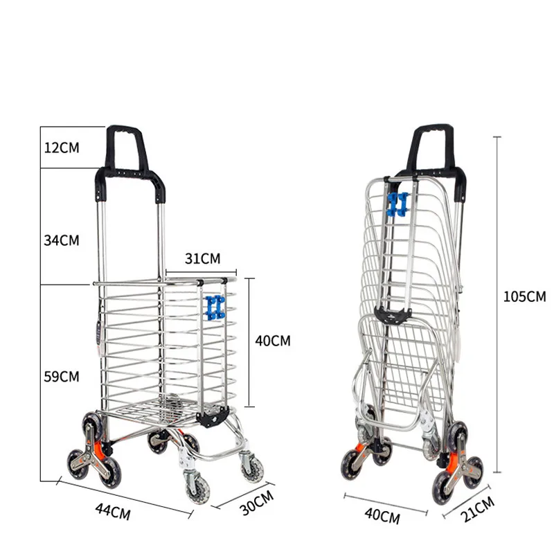 Supermarket Portable Shopping Cart Folding Luggage Trailer Multi-function Stair Climbing Trolley Elderly Grocery Outdoor Picnic