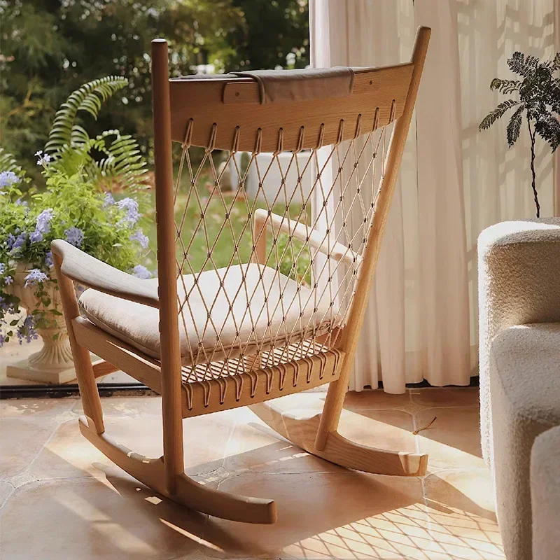 DSA  solid wood casual woven sofa rocking chair for home use & nap time