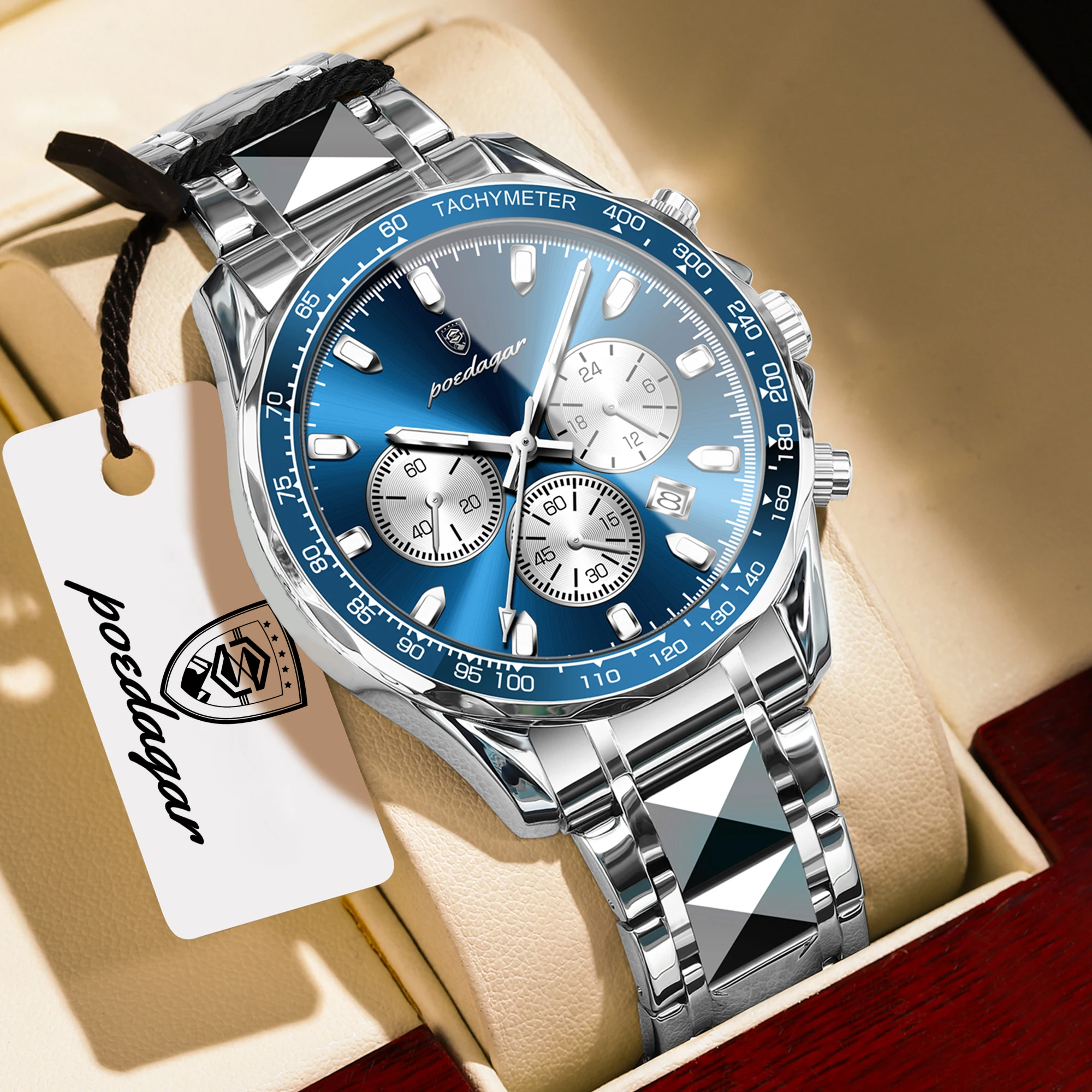 POEDAGAR Luxury Men Wristwatch Chronograph Waterproof Luminous Date Man Watch Stainless Steel Fashion Quartz Men's Watches Reloj