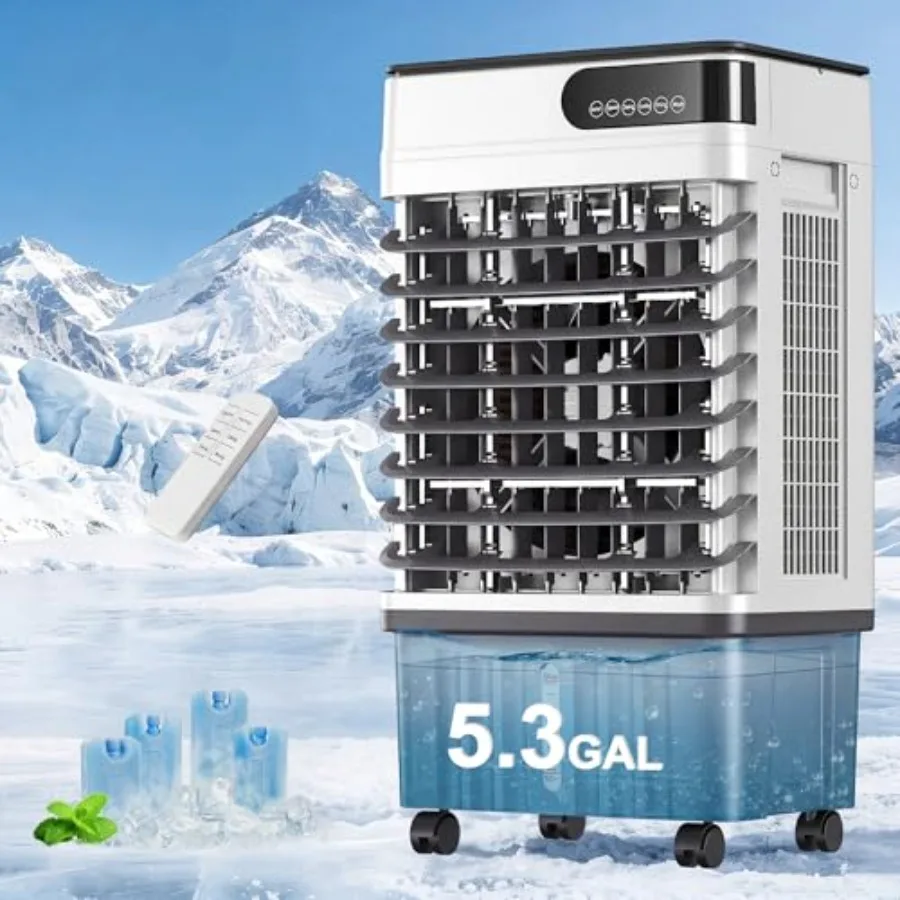 

Outdoor swamp cooler: 30-inch evaporative air cooler with plastic housing, gray color, large 5.3-gal water tank and 1800 CFM co