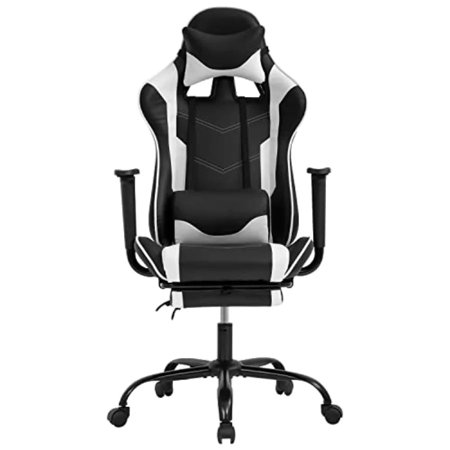 Cadeira Gamer para Home Office: Cadeira de Computador Ergonômica Estilo Racing em Branco com Encosto Alto Ajustável, Apoio para os Pés, Apoio para a Cabeça e