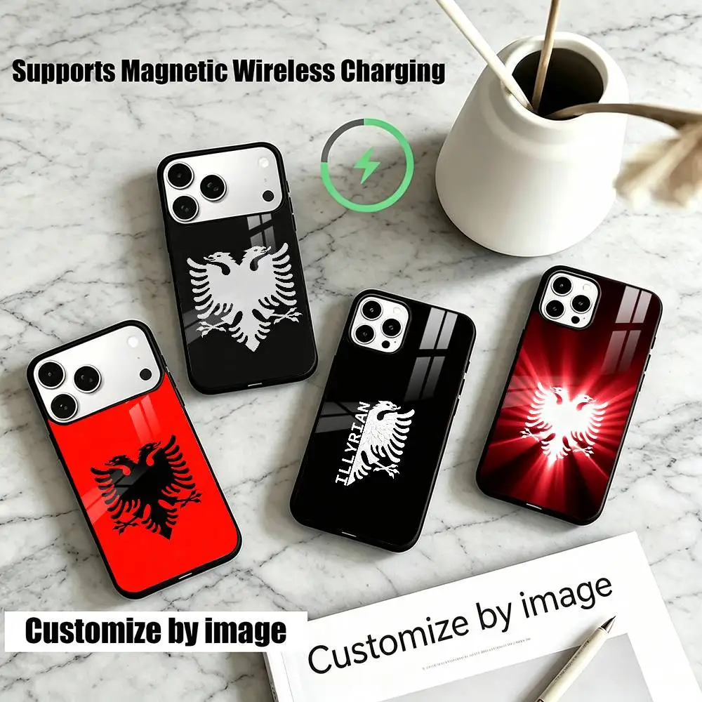 Albanian Flag E-Eagles Phone Case For iPhone18,17,16,15,14,13Plus,Pro Supports Magnetic Wireless Charging