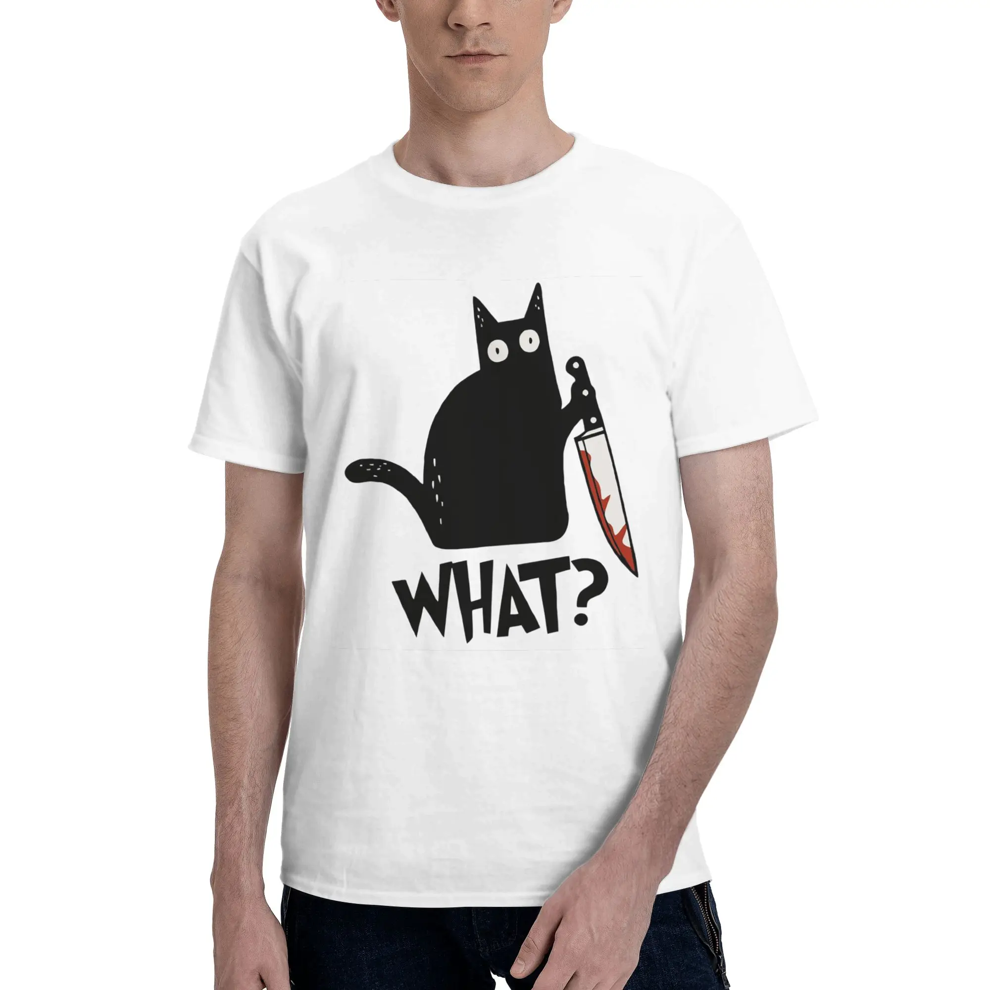 

Cat What Murderous Black Cat With Knife 100% Cotton T-Shirt Men'sFashion T Shirts Men Crew Neck Short Sleeve S-6XL